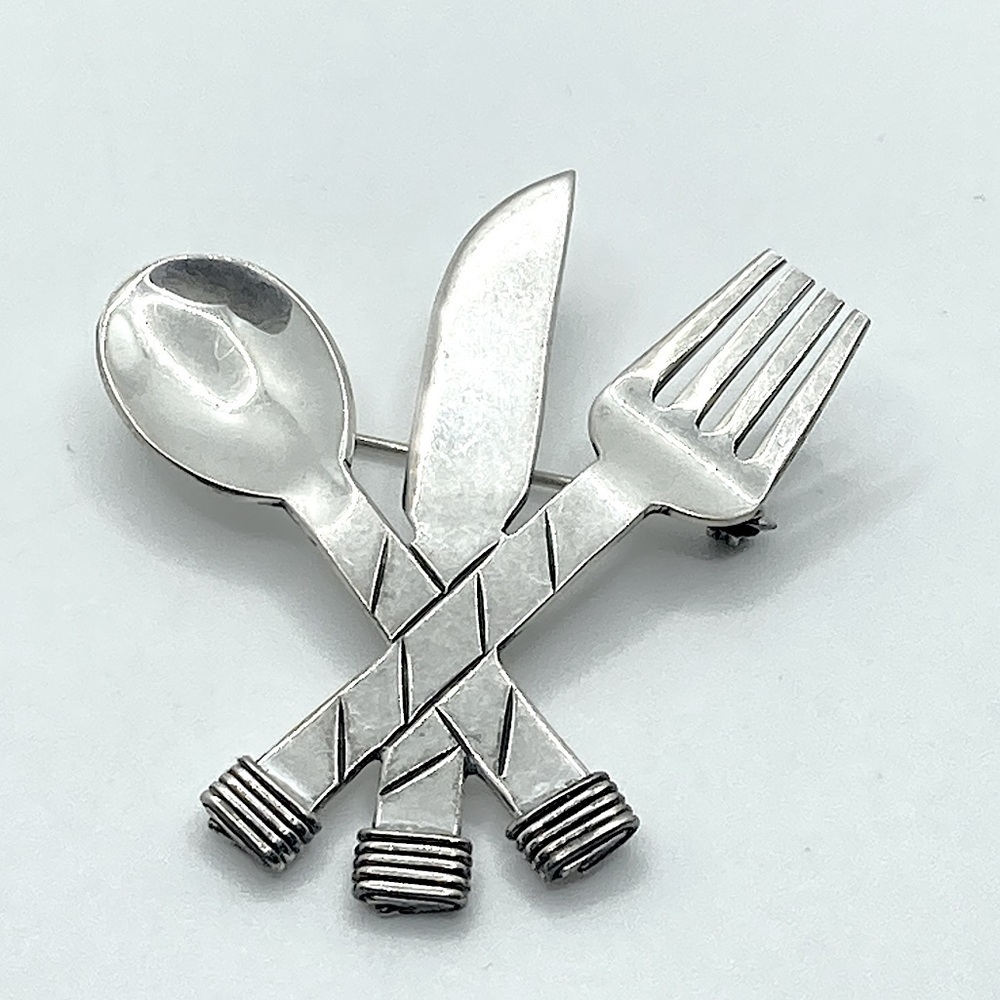Vtg Taxco 925 TL-115 Fork, Spoon, Knife Pin Vintage Cook Chef Brooch / 14g